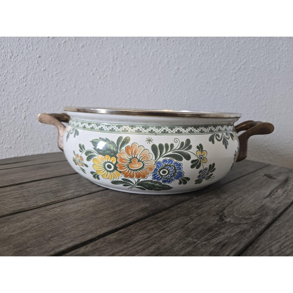 Vintage ASTA Enamelware 10" Casserole Dish Pot Pan Old Amsterdam Floral READ